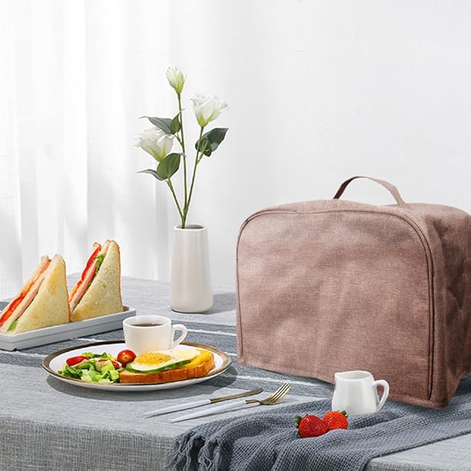 FLR 2 Slice Toaster Cover with Pockets, Dust-proof & Oil Proof, Fit Most 2 Slice Toasters (Rice Coffee, 11.5' x 7.5' x 8')