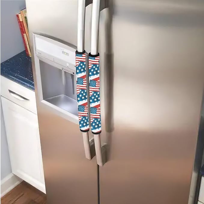 4th of July Refrigerator Door Handle Covers Set of 6 Kitchen Appliance Decor Handles Keep Clean Anti-Slip Fridge Accessories United States 250th Anniversary Decor, American Flag Pattern