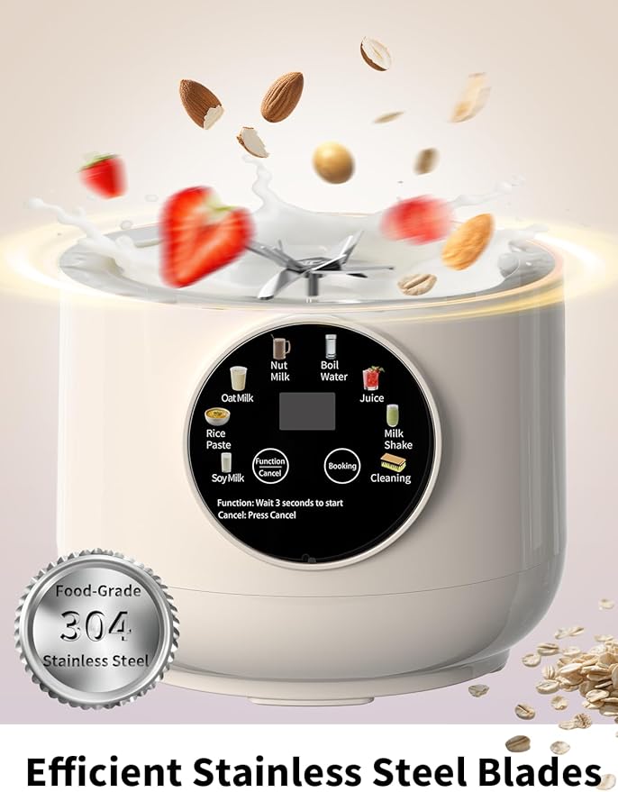 8 in 1 Nut Milk Maker Machine, 50oz Automatic Soy Milk Maker with 10 Blades, Blender for Plant Based Milk, Oat, Almond, Juice, Rice Paste &More with Delay Start, Keep Warm, Boil Water, Self Cleaning
