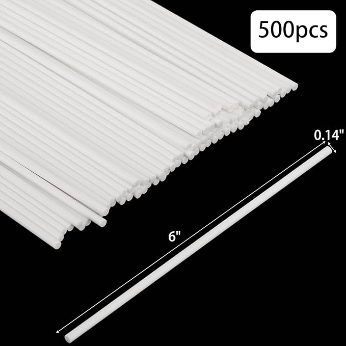 500Pcs 6 Inch White Paper Lollipop Sticks, Paper Sucker Sticks, Cake Pop Stick for Cake Toppers, Chocolate,Cookie,Rainbow Candy