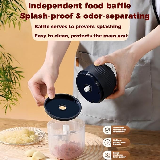 300ML USB Rechargeable Electric Garlic Chopper, Mini Portable Veggie Cutter with Eggbeater&4/6 Knife Heads, Veggie Chopper with Container and Lid, Vegetable Crusher (B)