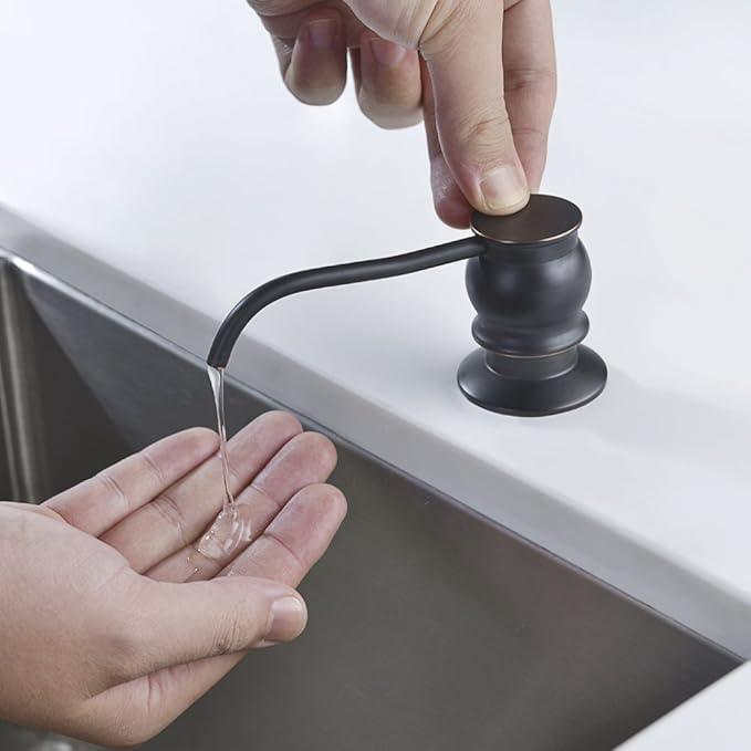 Brass Kitchen Soap Dispenser, Oil Rubbed Bronze in Sink Liquid Dish Soap Dispenser, Under Sink Hand Metal Dispenser Pump, 47.2" Silicone Long Tube for 0.79 "- 1.38" Bottle Mouths