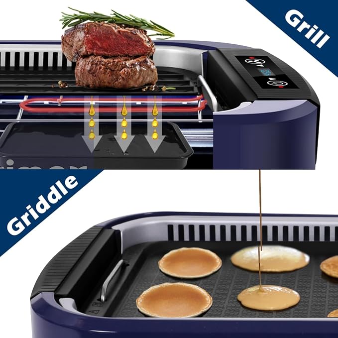 Electric Indoor Grill Griddle, CUSIMAX Smokeless Grill, Portable Korean BBQ with Turbo Smoke Extractor Technology, Non-stick Removable Plate & Griddle Plates