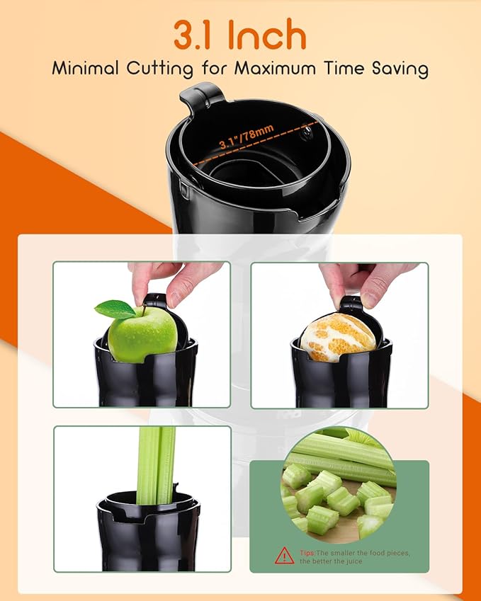Compact Cold Press Juicer Machines Slow Masticating Juicer-3.1" Wide Chute for Fruits Vegetables Easy Clean with Brush Pulp Measuring Cup Reverse