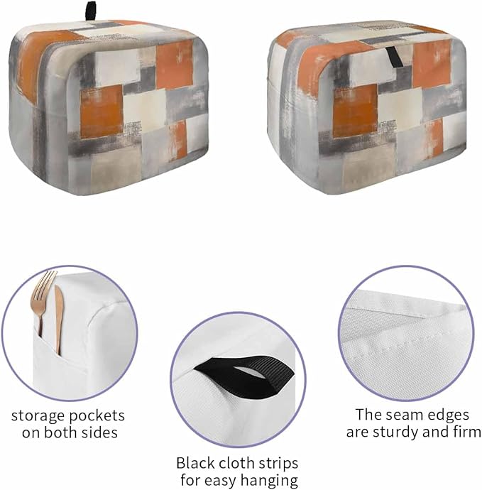 Burnt Orange Grey Toaster Cover 2 Slice, Oil Painting Modern Dustproof Bakeware Oven Protector with Top Hook, Abstract Art Waterproof Small Kitchen Appliance Toasters Dust Cover, 12"x7.5"x8"