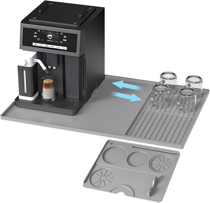 3-Pack Silicone Coffee Mat Set, 24" x 16" Coffee Bar Mat for Countertop with Separable Small Drying Mat and Espresso Tamping Mat, Fit Under Coffee Maker Espresso Machine, Gray