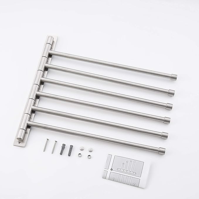 KES Swing Out Towel Bar, 6-Bar Folding Arm Swivel Hanger Bathroom Storage Organizer Wall Mount Rustproof 13 Inch SUS 304 Stainless Steel Brushed Finish, A2102S6-2