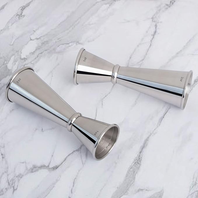 Briout Jigger for Bartending, 2Pcs Double Cocktail Jigger Japanese Premium 304 Food Grade Stainless Steel Jigger 2 OZ 1 OZ with Measurements Inside