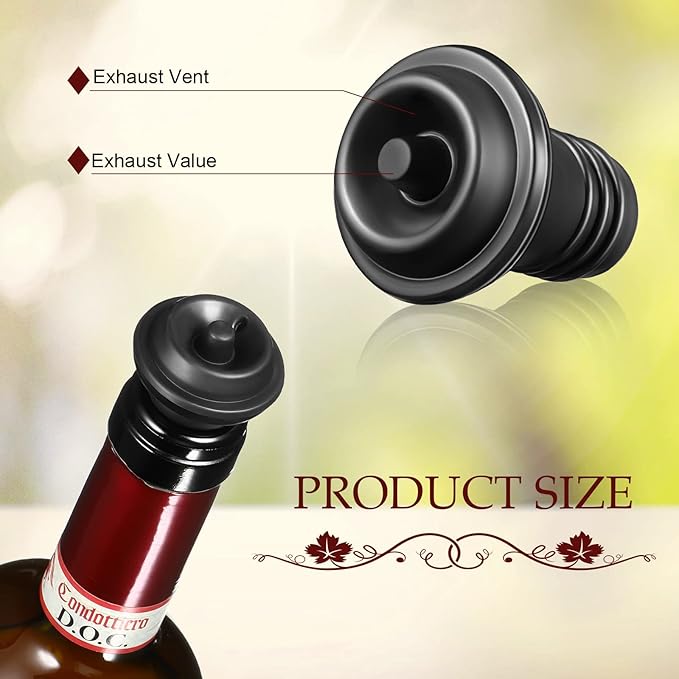 Honoson 36 Pieces Wine Stopper Resealable Pump Vacuum Silicone Saver Practical for Kitchen Supplies Bottle Tools (Black)