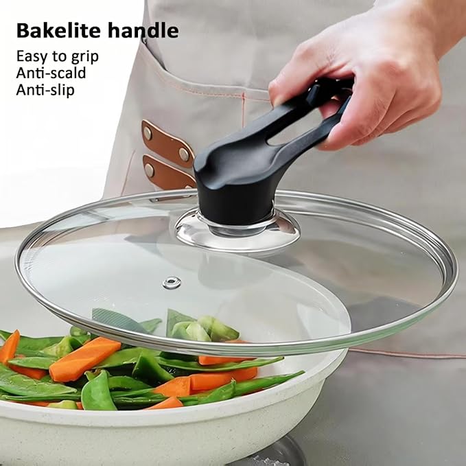 Glass Lid For Pots, Pans and Skillets, Round Tempered Clear Glass Cover Replacement with Steam Vent, Heat Resistant Handle, 11″, 12″, 12.5″, 13.5″ And 14″,14 Inch Fit Inner dia 14.1″-14.5″