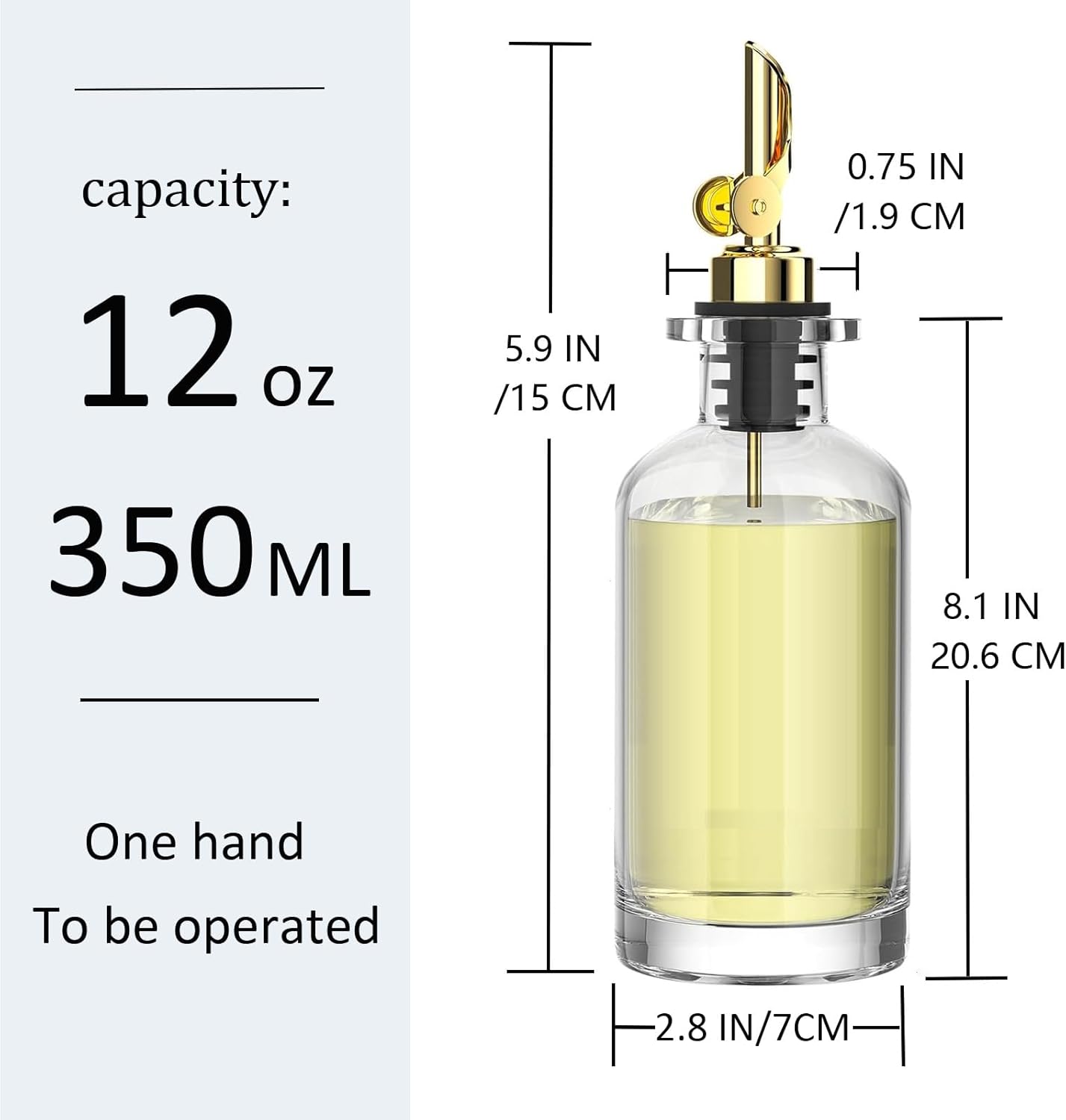 Pafusen 2 Pack Olive Oil Dispenser Bottle, 12 oz Oil Bottles for Kitchen, Glass Oil Coffee Syrup Dispenser, Simple Syrup Bottles with 2 Auto Flip Olive Oil Pourers, Silver