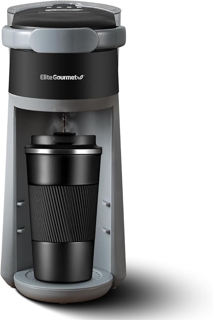 Elite Gourmet EHC323X Rapid Brew Technology 2-in-1 Capsule Coffee Maker, 6~12oz Brewing Capacity, K-Cups and Grounds, Adjustable Mug Height, Reusable Filter, Black