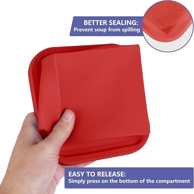 2 Cup Silicone Freezer Trays with Lid 4 Pack Silicone Freezer Molds soup freezer containers Make 4 Perfect Soups, Broths, Stews, Sauces, Curries (Red)