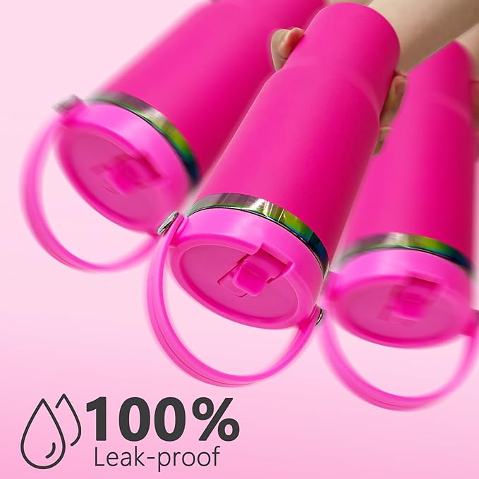 30 oz Tumbler with Handle and Straw, Vacuum Insulated Tumblers with Flip Straw and Top Handle, Leakproof Powder Coated Tumbler, Stainless Steel Travel Mug for Coffee Water (Rosy)