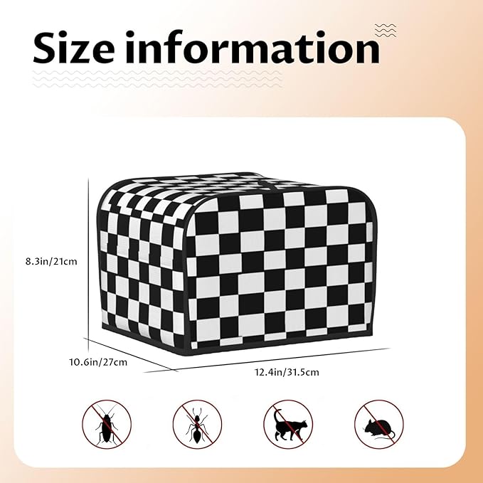 Toaster Cover 4 Slice Checkerboard Pattern Black White Kitchen Small Appliance Covers with Pockets Dust and Fingerprint Protection