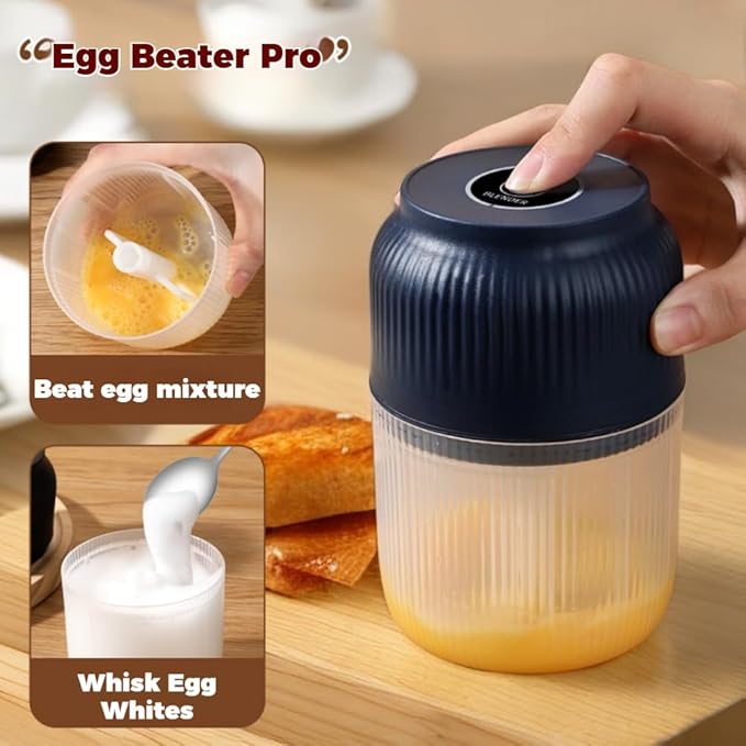 300ML USB Rechargeable Electric Garlic Chopper, Mini Portable Veggie Cutter with Eggbeater&4/6 Knife Heads, Veggie Chopper with Container and Lid, Vegetable Crusher (Blue B)