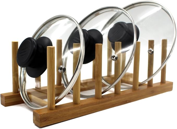 INNERNEED Bamboo Wooden Plate Racks Dish Stand Holder Kitchen Storage Cabinet Organizer for Dish/Plate/Bowl/Cup/Pot Lid/Cutting Board (Pack of 4)