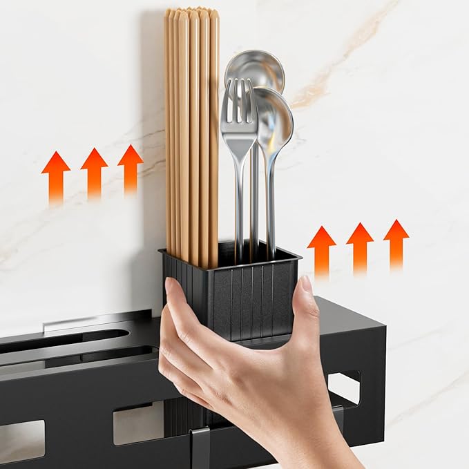 Wall Mount Utensil Rack, 15.7inch Pot Hangers for Kitchen, Kitchen Utensil Hanger for Spoons, Knives, Forks, Chopsticks, Knife Rack