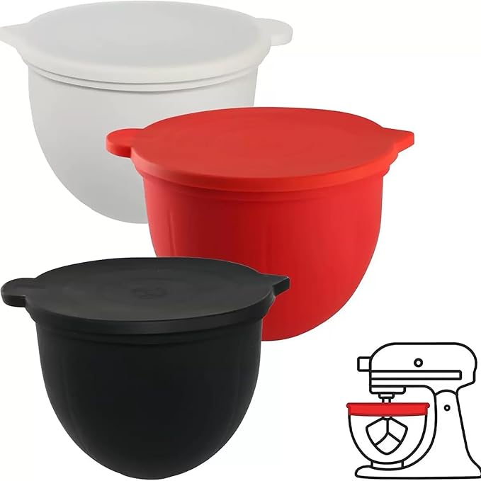 1PCS Silicone Bowl Liners with Lids,5Qt Tilt-Head Silicone Liners for Kitchenaid Stand Mixer,Odourless,Thicker, Cold/Heat-Resistant & Non-Stick, Easy Clean(White)(with Oven mitts)