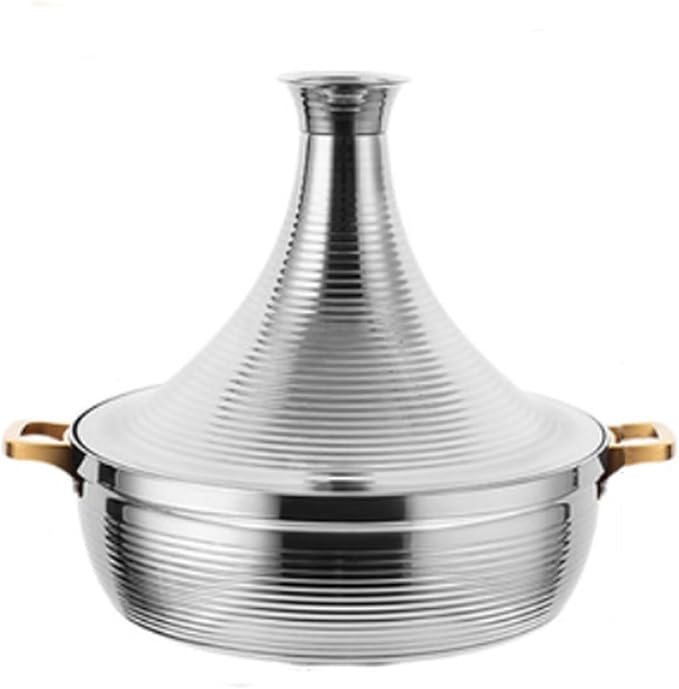 Stainless Steel Moroccan Tagine Pot, Large Moroccan Tajine Casserole with Cone-Shaped Lid, Non Stick Tagine Cooking Pot with 2 Handles(22cm/8.6in, Silver)