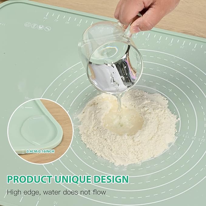 Silicone Pastry Mat 28"*20" Extra Thick Non Stick Baking Mat Food Grade Silicone Dough Rolling Bake Mat with Edge Heightening Green