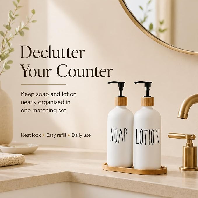Glass Lotion Dispenser,Refillable Matte Black Hand Lotion Dispenser Suitable for Bedroom,Body or Hand Lotion Bottle Rustic Bedroom Decor