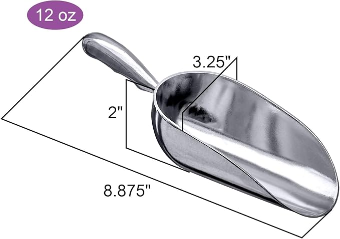 Amazing Abby - Elsa - 12-Ounce Aluminum Ice Scoops (Set of 2), Cast Aluminum Utility Scoops, Food-Grade, Good for Home and Commercial Use, NOT Dishwasher-Safe, Hand-Wash Recommended