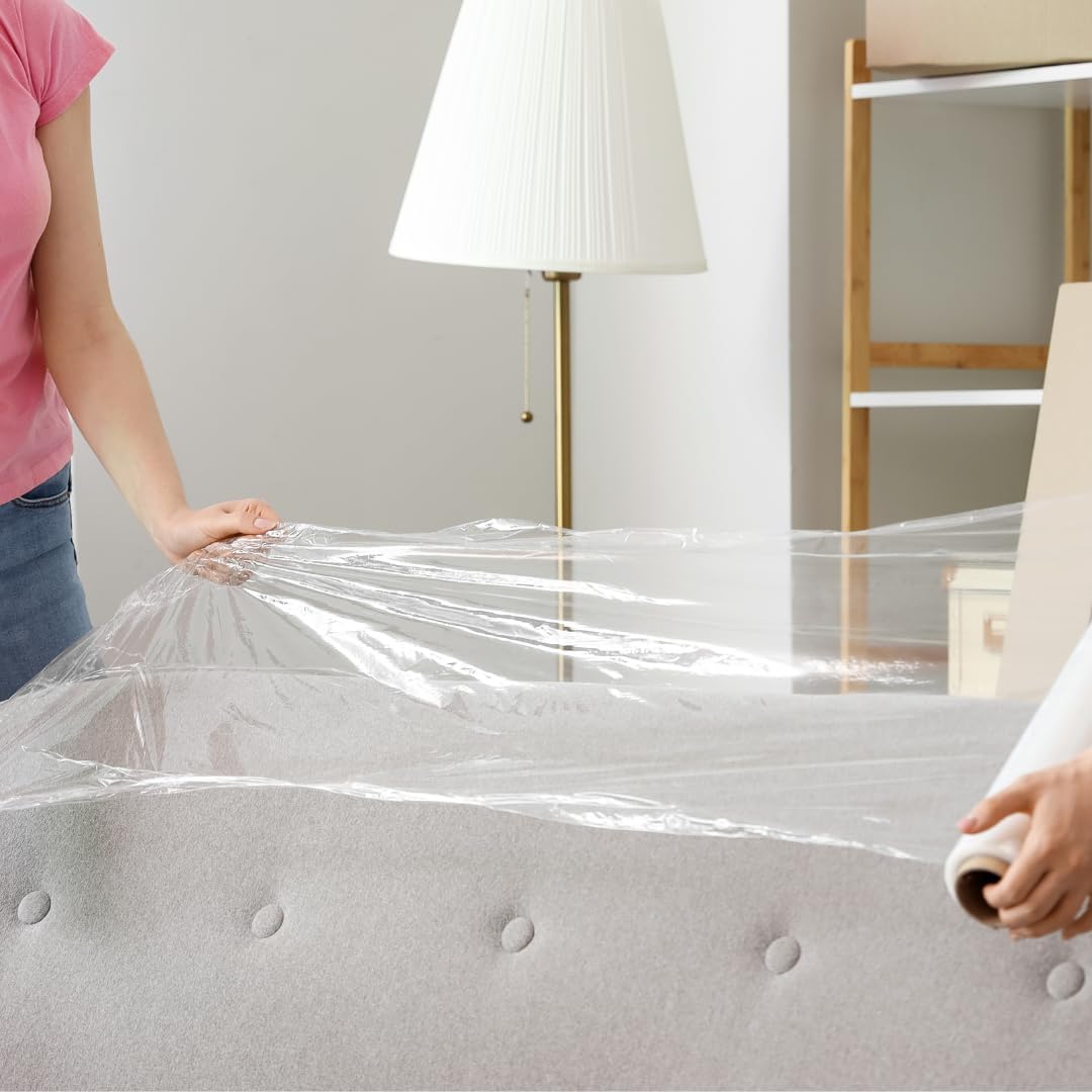WOD SFCB80 Heavy Duty Hand Stretch Film Wrap 80 Gauge Thick with Dispenser - Clear Shrink Wrap Ideal for Moving, Packing, & Palletizing Applications: 5" in. x 1000 Ft (3-Rolls)