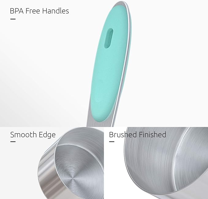 U-Taste 18/8 Stainless Steel Measuring Cups and Spoons Set of 10, and 18/8 Stainless Steel Square Measuring Spoons Set of 8 (Aqua Sky+Silver)