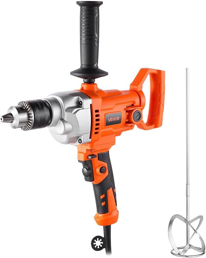 VEVOR Drill Mixer, 5/8 inch Corded Electric Drill Mixer Set, 0-850RPM 5.8A Mixing Drills, Mixing Drills Machine with D-Handle for Drilling & Blending, Handheld Cement Mixers for Fodder, Paint, Cement