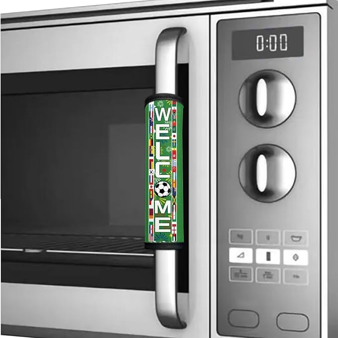 Soccer Print Refrigerator Door Handle Covers Set of 6 Kitchen Electrical Appliance Decor Handles Football Pattern Fridge Accessories Home Decor, Soccer Print Green