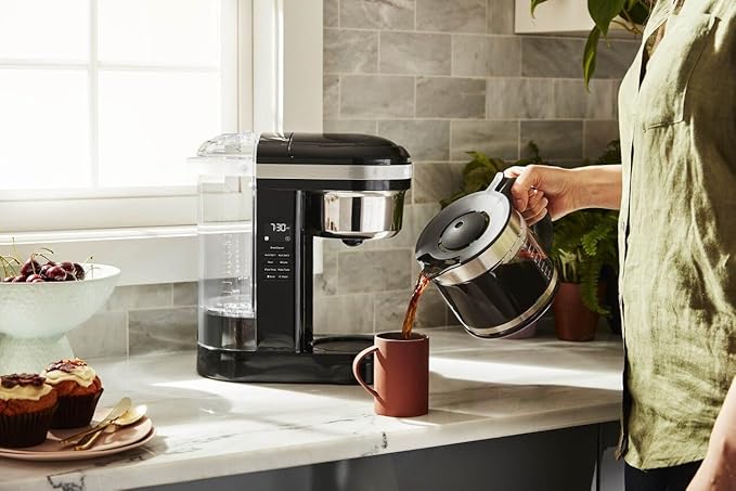 KitchenAid 12 Cup Drip Coffee Maker with Spiral Showerhead and Programmable Warming Plate - KCM1209, Onyx Black