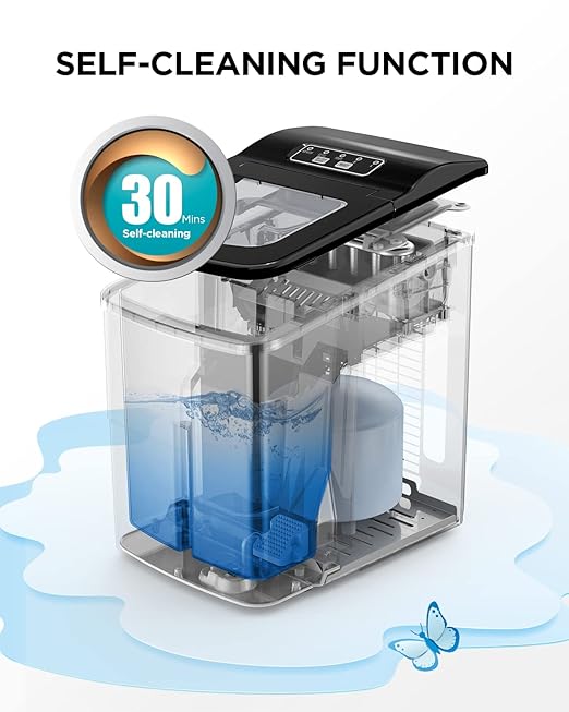 Ice Maker Machine for Countertop, 9 Bullet Ice Cubes Ready in 6 Minutes, 26lbs in 24Hrs Portable Ice Maker Machine Self-Cleaning, 2 Sizes of Bullet-Shaped Ice for Home Kitchen Office Bar Party