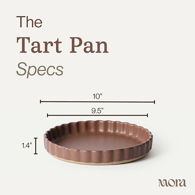 MORA Ceramic Tart Pan, 9.5 Inch Large Porcelain Baking Dish for Tarts, Quiche, Pie, Flan etc. Fluted Ruffled Edge, Oven, Microwave, Freezer, and Dishwasher safe - Great Gift For Bakers - Teracotta