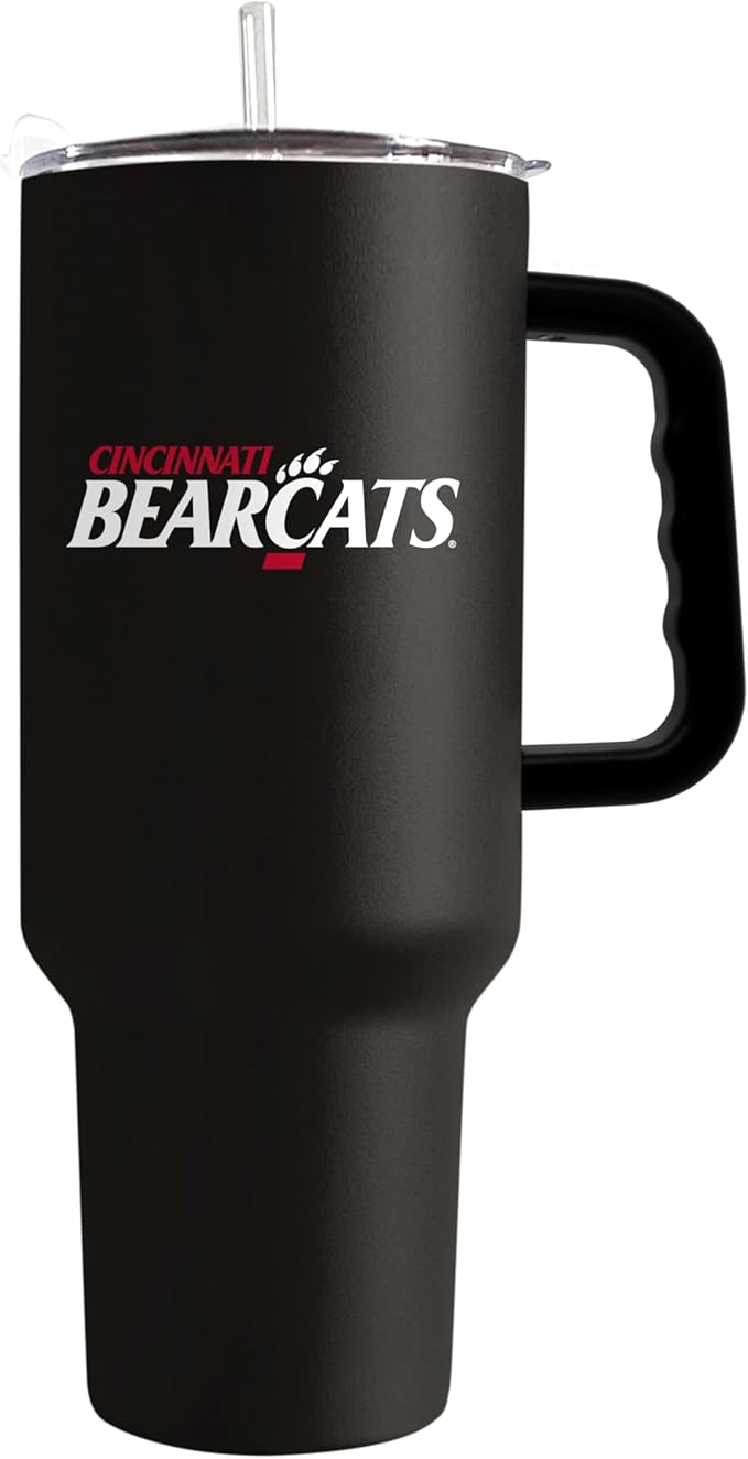 Logo Brands NCAA 40 oz Tumbler with Handle -Stainless Steel Insulated Travel Tumbler with Straw Lid – Powder Coated, Leak-Resistant, Keeps Drinks Hot/Cold – Great for Tailgating, or Everyday Use