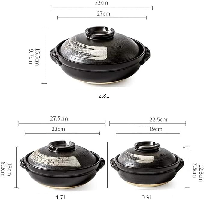 Round Casserole Dish Heat-Resistant Ceramic Casserole With Lid Soup Pot With Soup Pot Oil-Free Saucepan Japanese Donabe Hot Pot With Brushstroke Saucepan With Slow Stew W,B-0.9L