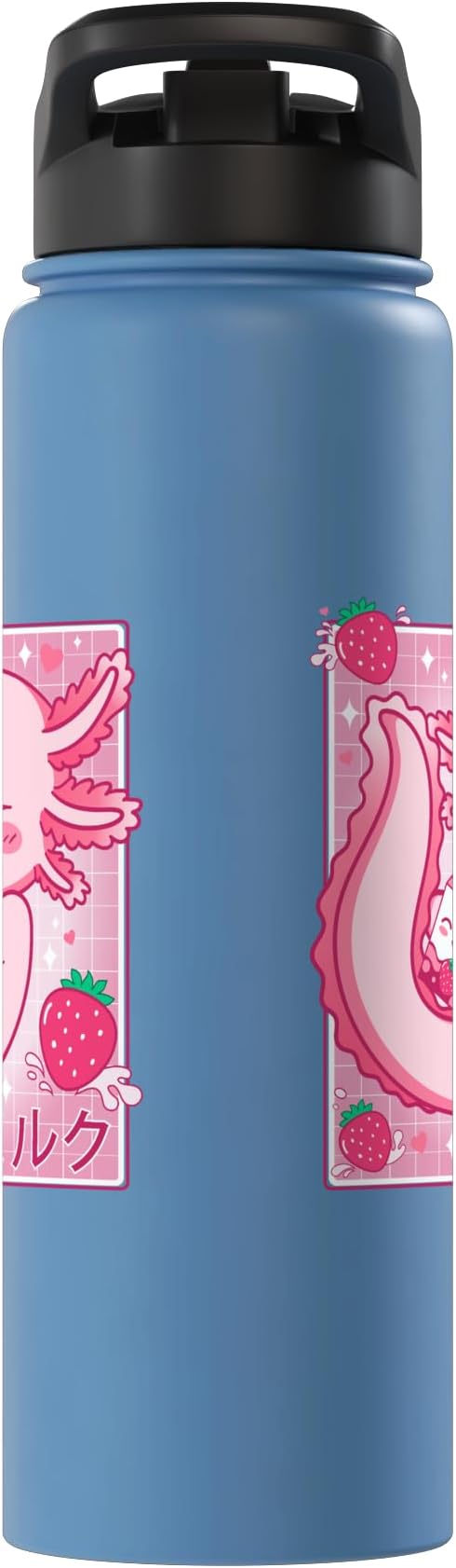 Kawaii Axolotl Strawberry Milk Shake Carton Japanese Anime Stainless Steel Insulated Water Bottle