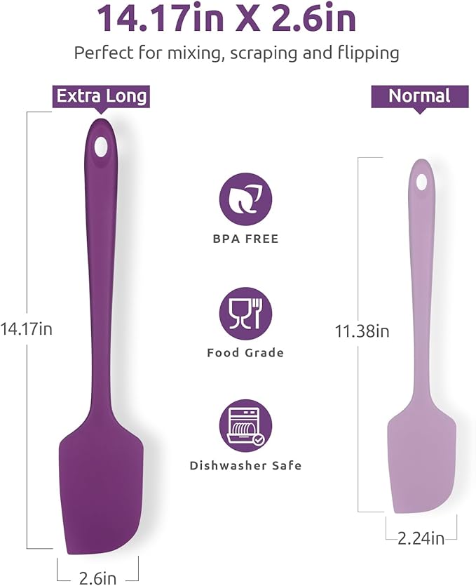U-Taste 14in Extra Large Flexible Silicone Spatula with 600ºF Heat Resistance, and Upgraded Measuring Cups and Spoons Set of 10 with Reinforced Welded Handle (Purple)