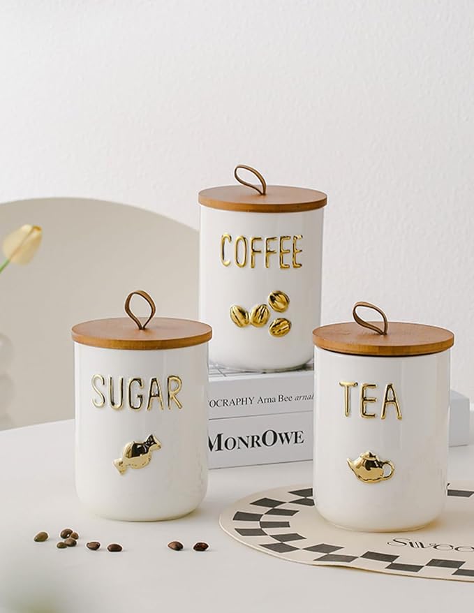Ceramics Food Storage Jar Canister with Airtight Seal Lid, Simple Style Canisters Sets for Kitchen Counter, White Food Storage Jar for Coffee Sugar Tea (27.05oz/800ml)