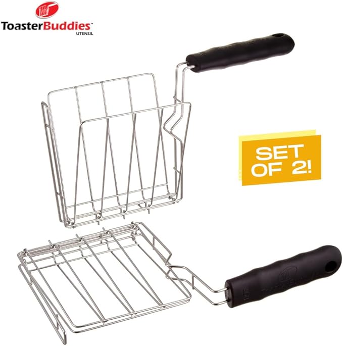 TOASTER BUDDIES, 2-Piece, Toaster basket, Sandwich Racks, 2 Slice-Toaster, Compatible with allmost all pop-up toasters, Toaster gadget, Regular, Black