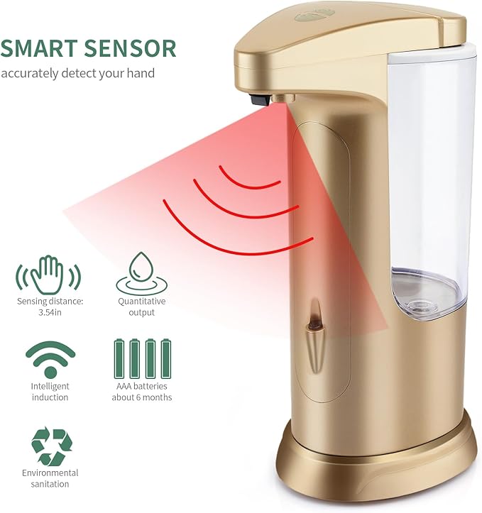Automatic Soap Dispenser Touchless Sensor - Electric Liquid Soap Dispenser Touch Free with Adjustable Volume Switches for Kitchen Bathroom Countertop Shower Hotel