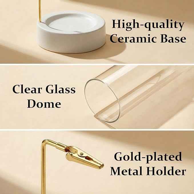 CEREMONY Incense Holder, Ceramic Incense Holder for Sticks with Glass Ash Catcher, Incense Burner for Meditation Yoga Spa Room Decor(Beige)