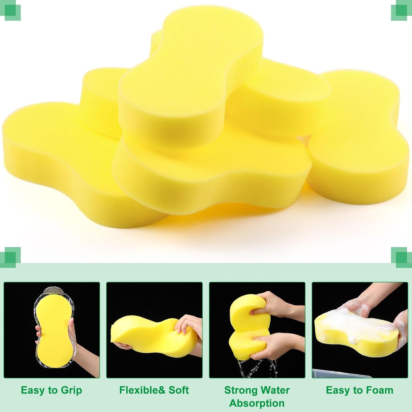 Vesici 48 Pack Large Sponges Bulk Multi-Purpose Extra Large Sponge for Washing Cars Field Day Water Games Household Cleaning Car Boat Bike Kitchen Bathroom Vacuum Compressed Packing (Bright Yellow)