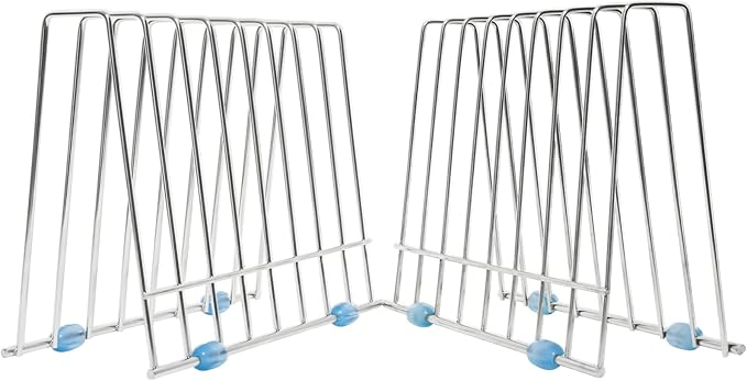 IDEATECH 2 Pack Reusable Storage Bags Rack, Drying Rack for Gallon/Sandwich/Snack Food Bags, Kitchen Stainless Stand for Silicone Baggies Dryer, File Organizer Desktop Storage Book Shelf (2*Sliver)