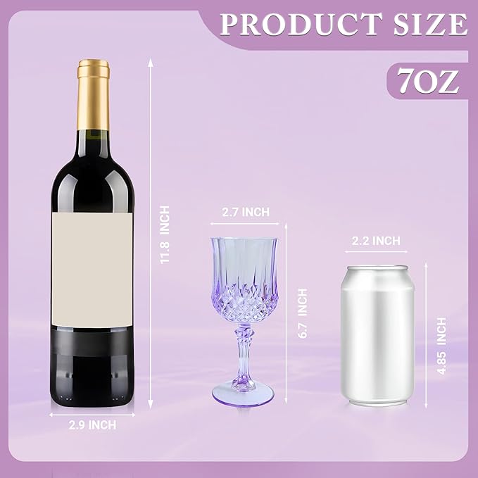 Plastic Wine Glasses, Plastic Goblets Vintage Style Cordial Unbreakable Drinking Glasses, Reusable Drinkware for Wedding Reception, Grand Event Party Supplies (12, Purple)