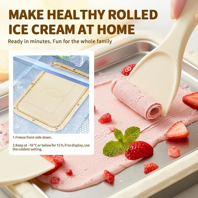 Rolled Ice Cream Maker, Instant Ice Cream Maker, Instant Cold Plate Ice Cream Maker with 2 Scrapers Frozen Yogurt Rolls Tray Homemade DIY Smoothies, Ideal for Family Activities