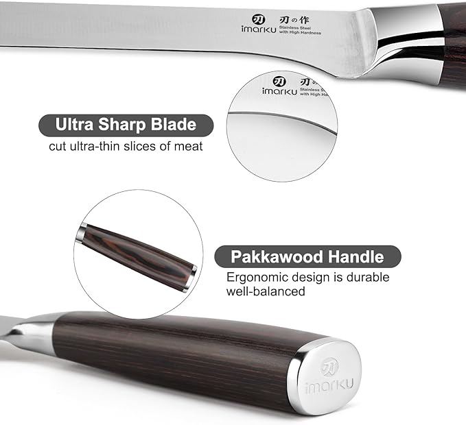 imarku Fillet Knife, German High Carbon Boning Knife, 6-Inch Stainless Steel Professional Grade Boning Fillet Knife for Fish, Pakkawood Handle for Meat and Poultry, Gifts for Men and Women