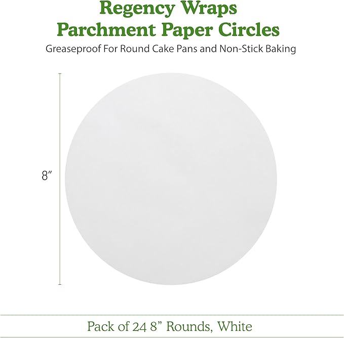 Regency Wraps Parchment Paper Circles For Round Cake Pans and Tube Cake Pans, Greaseproof Liners for Non-Stick Baking, 8" (Pack of 24, 12 pc Each), White