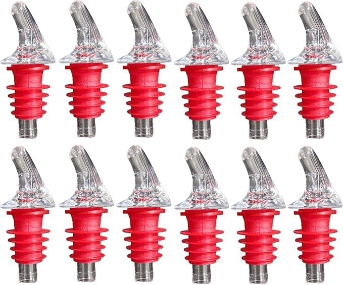 1 Dozen Medium Red Free-Pour Spouts – Fits 750ml, 1L, & 1.75L Bottles, Perfect for Patron & Liquors with Wide Bottle Necks