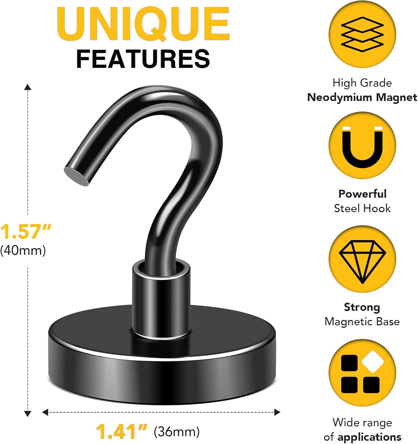 DIYMAG Outdoor Hooks for Hanging String Lights, Balck Magnetic Hooks Strong 150lbs+ Hanging Party Light Wall Cable for Outside 2025 Cruise Cabin Refrigerator Fridge Grills Must Have 10PCS